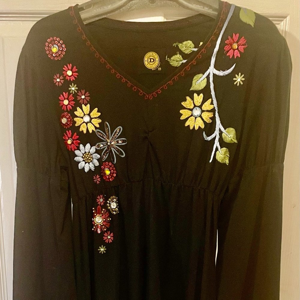 DOUBLE D RANCH Black Red Blue EMBROIDERED FLOWERS SEQUINS BEADS Knit DRESS XS!